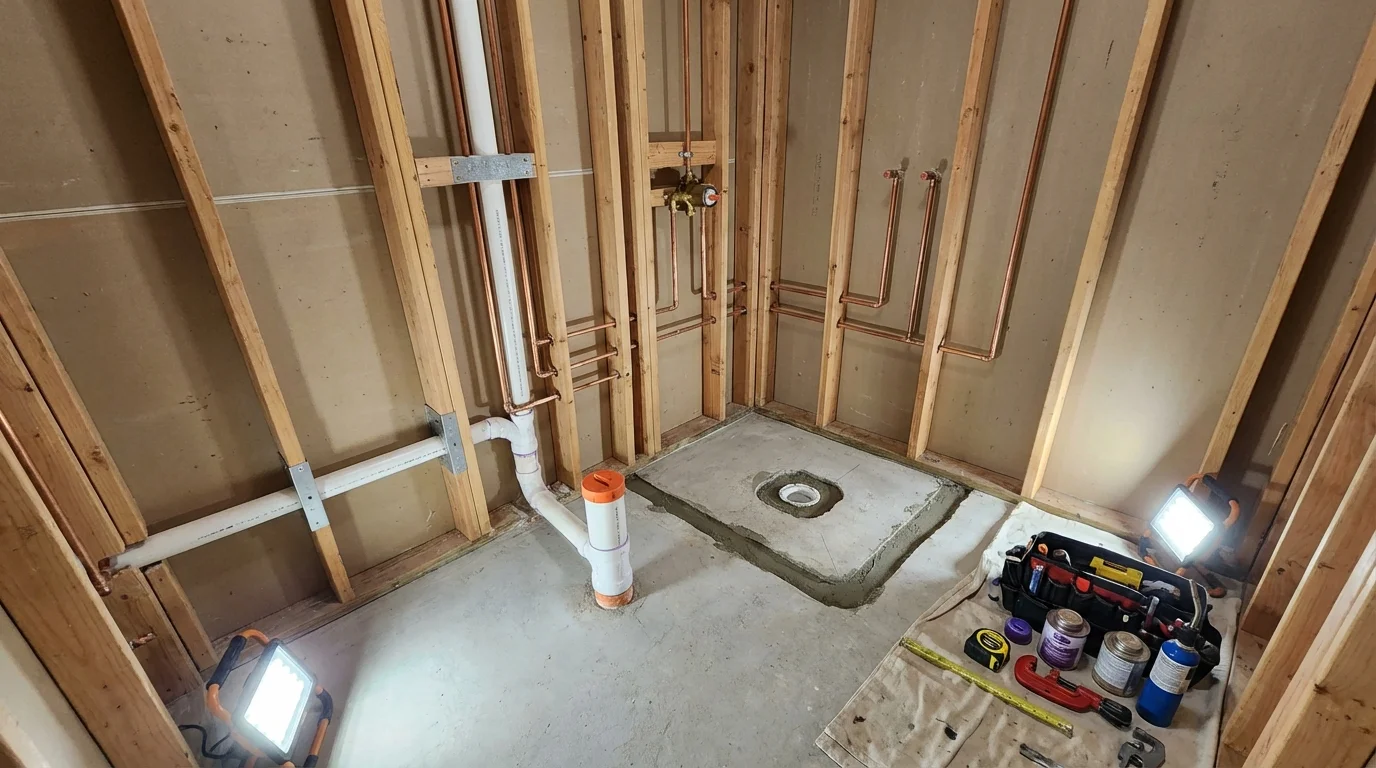 Bathroom rough-in plumbing during remodel by Johns Plumbing LLC in Ray City