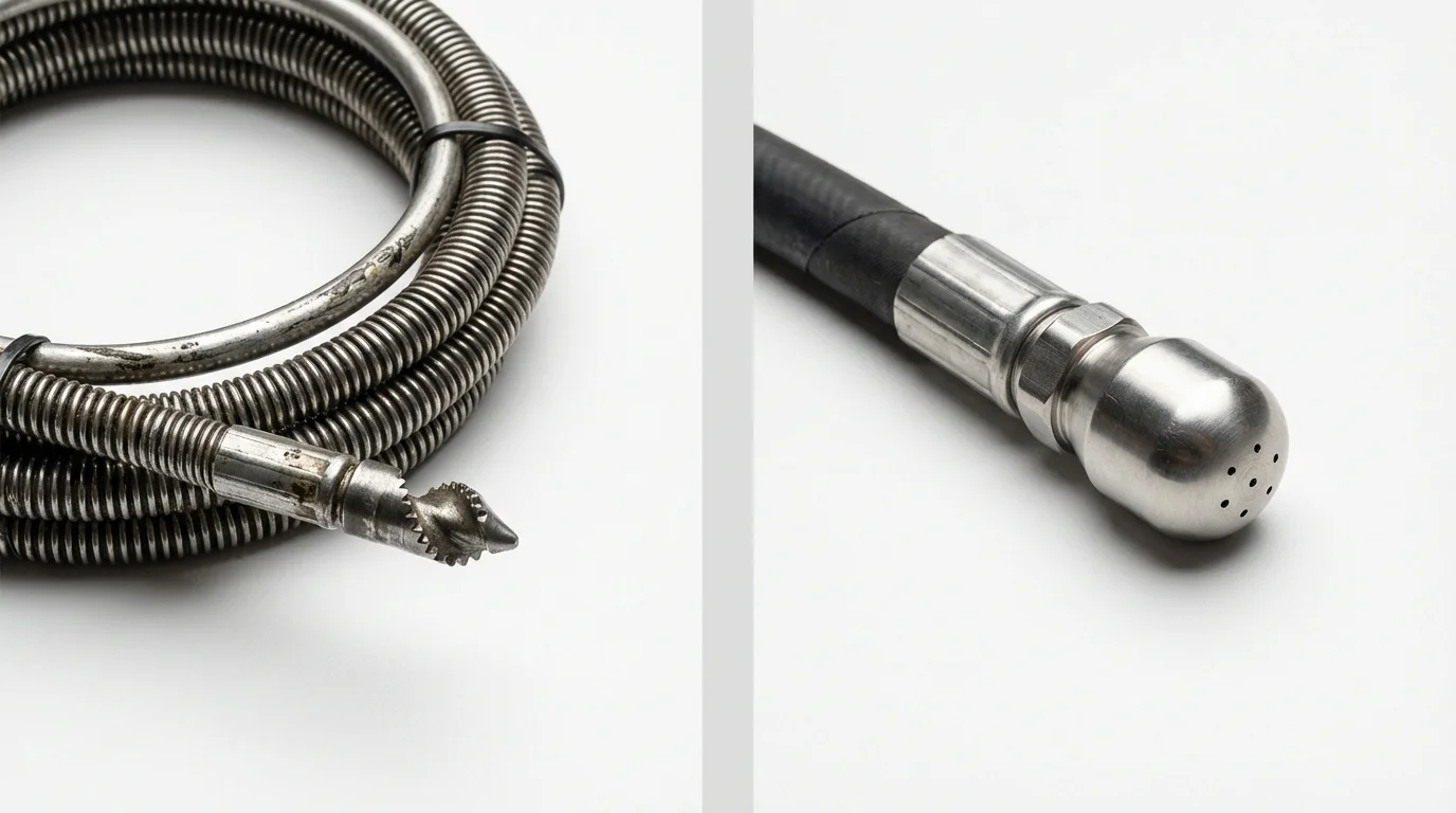 Drain snake cable and hydro jetting nozzle used for drain cleaning in Ray City, GA